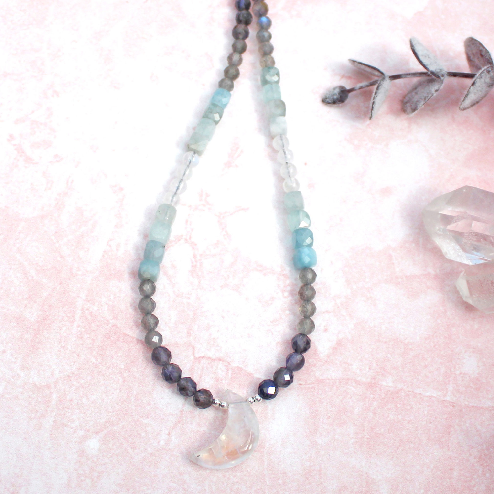 Ombre Moon Goddess Necklace Blue Crystal Mix