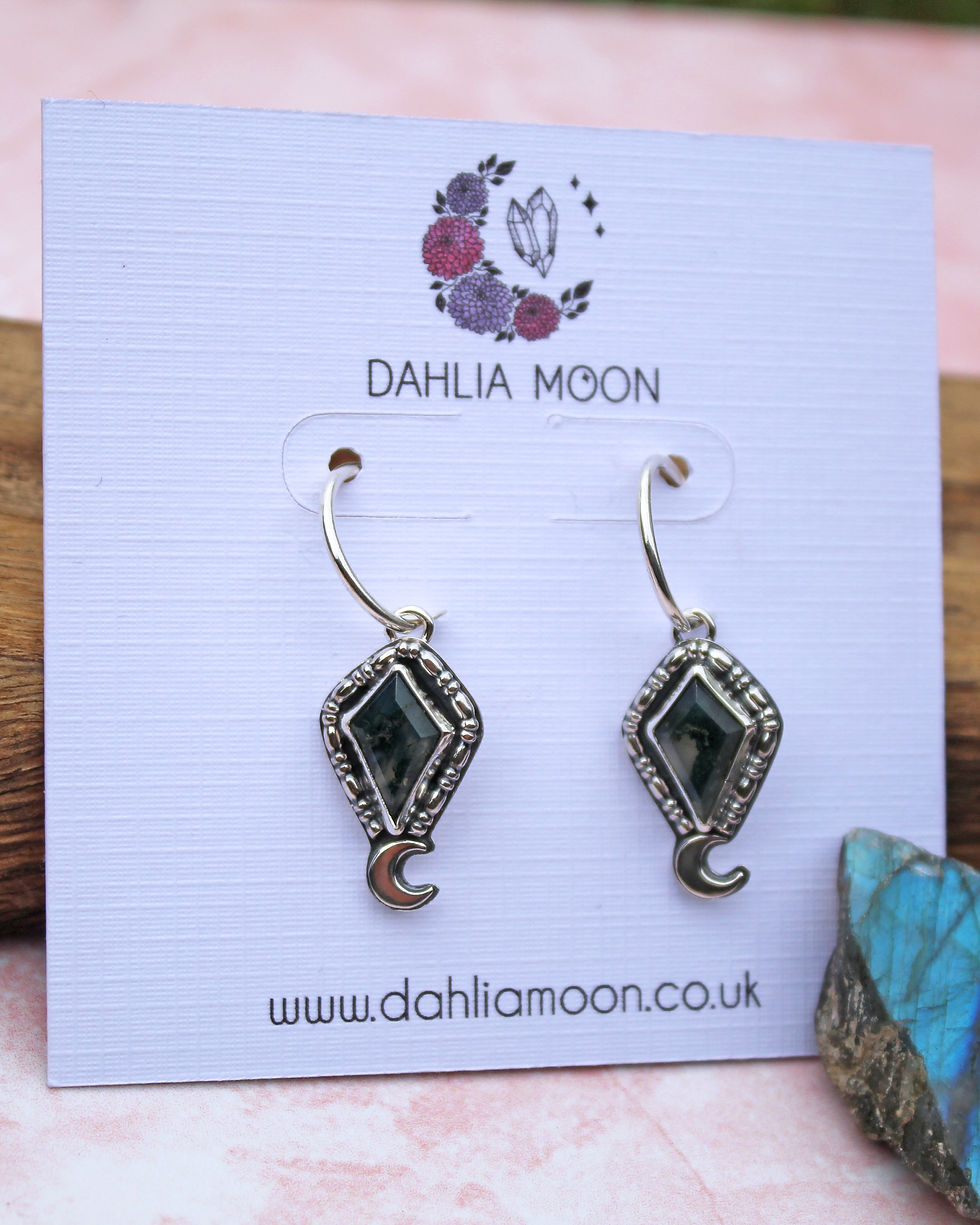 Thumbnail: Moss Agate Moon Sterling Silver Earrings
