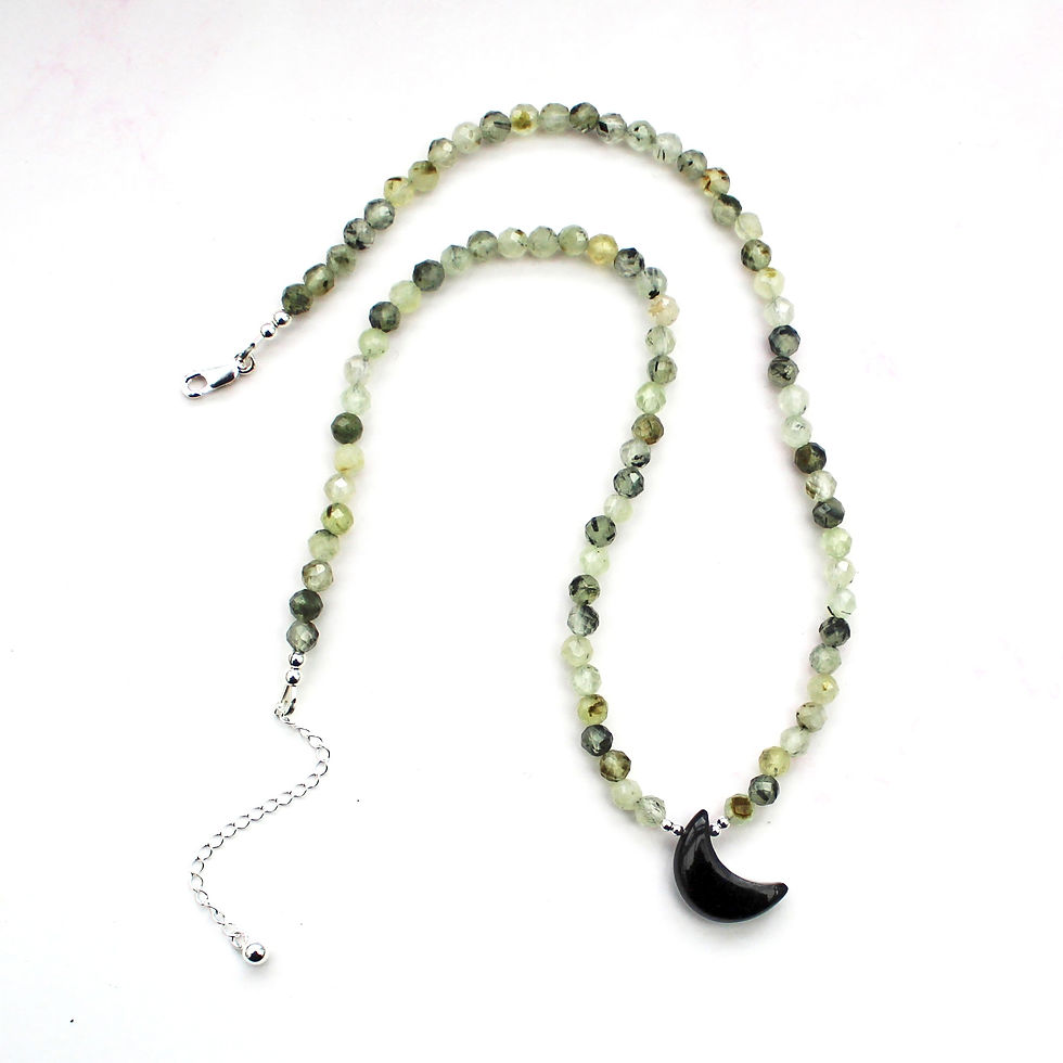 Prehnite Moon Goddess Necklace with Black Onyx Moon