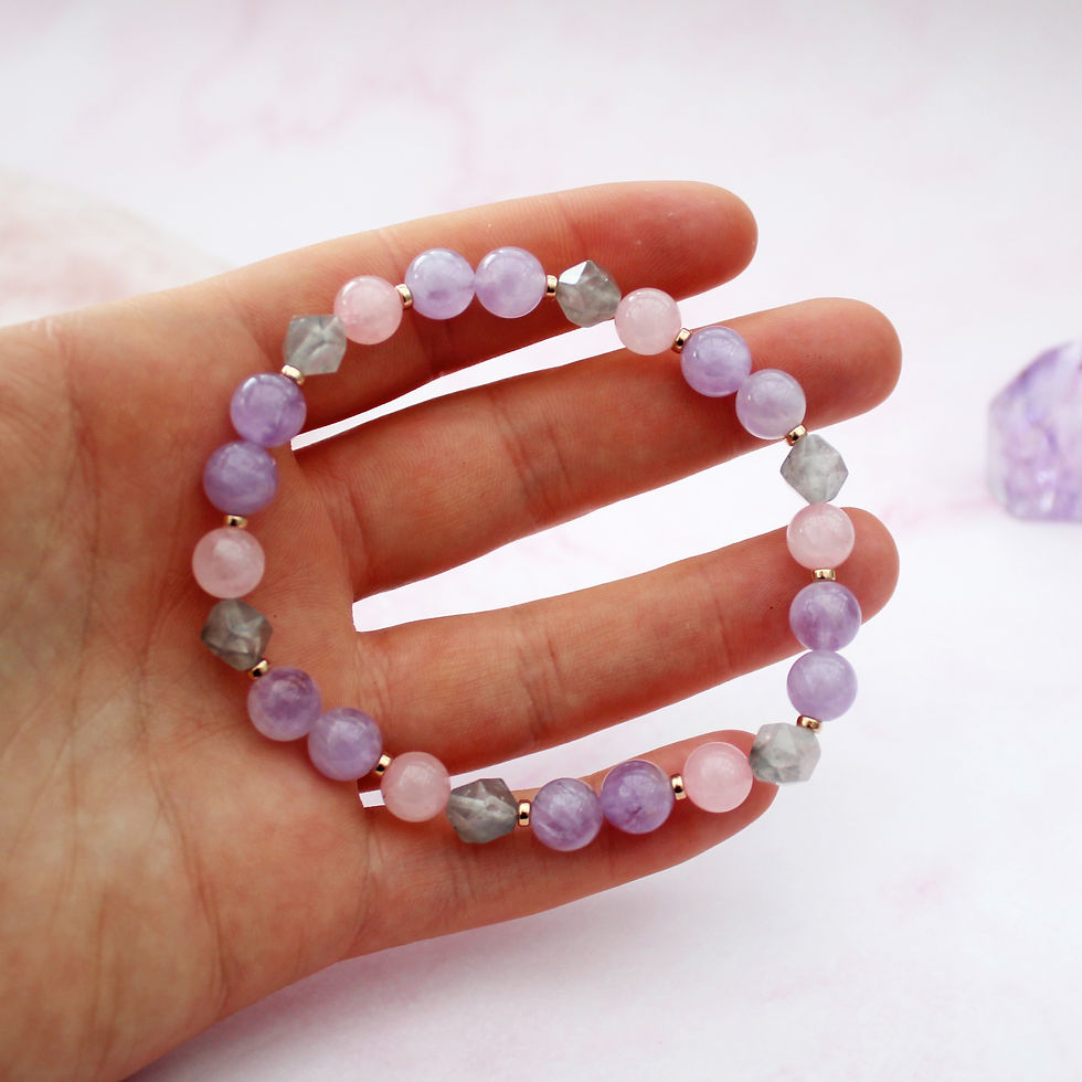 Thumbnail: Lavender Amethyst, Rose & Grey Quartz Bracelet