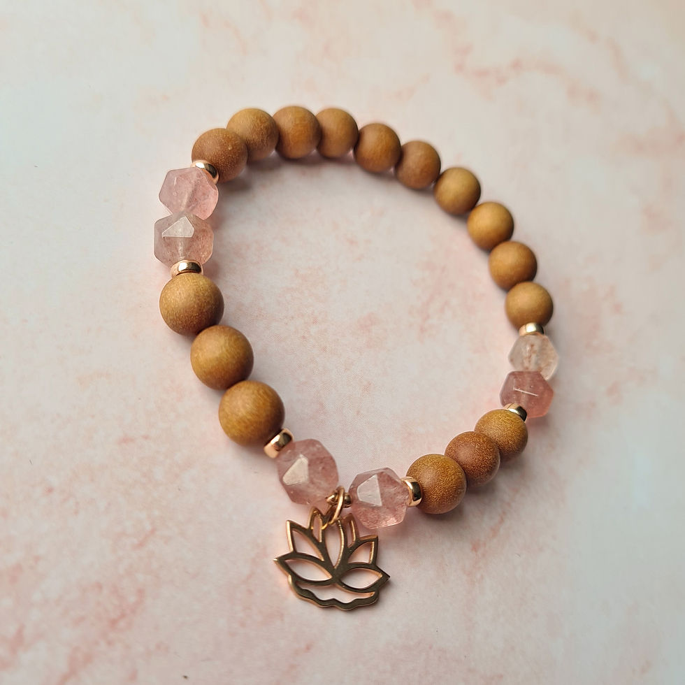Thumbnail: Sandalwood & Strawberry Quartz Lotus Charm Diffuser Bracelet