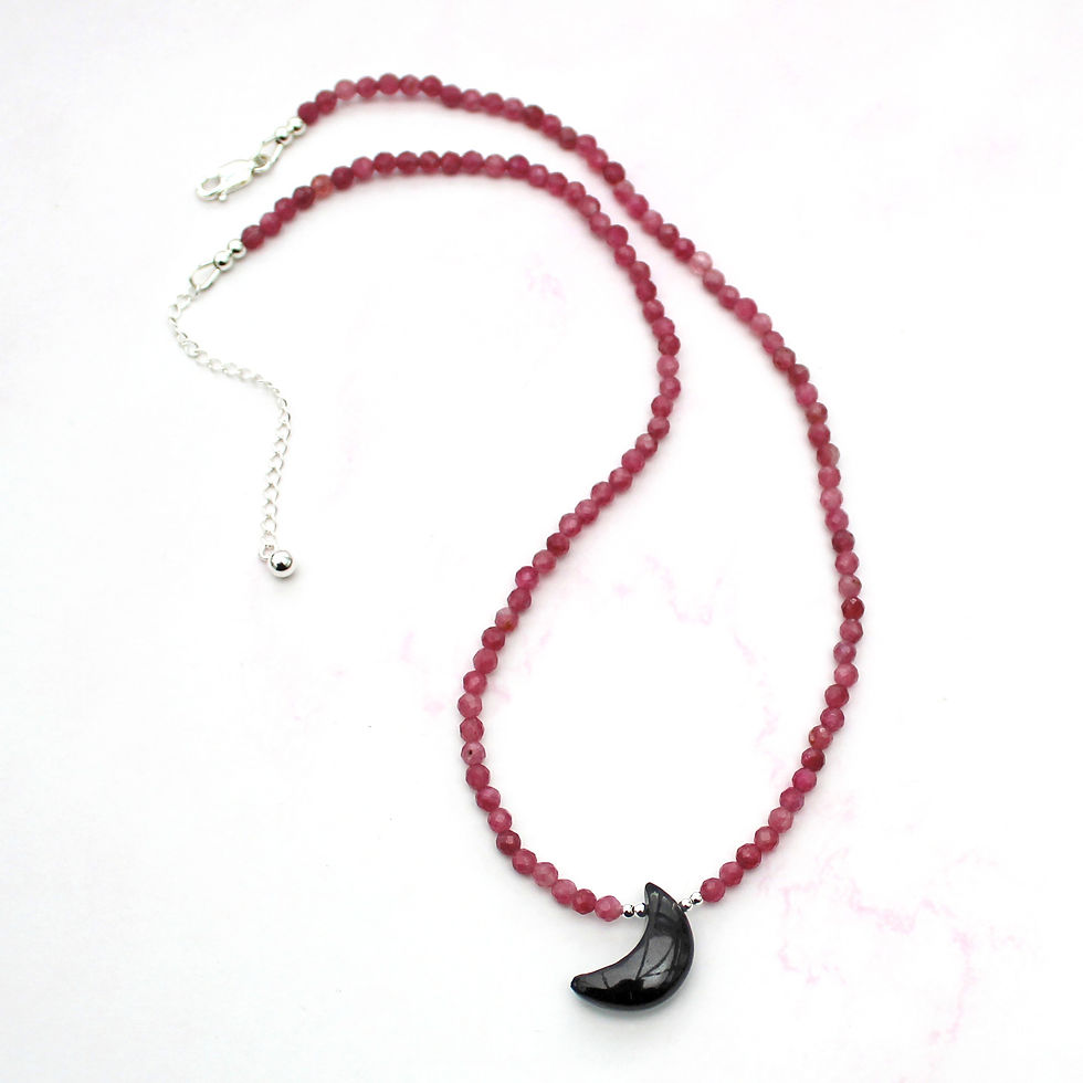 Thumbnail: Pink Tourmaline Moon Goddess Necklace with Black Onyx Moon