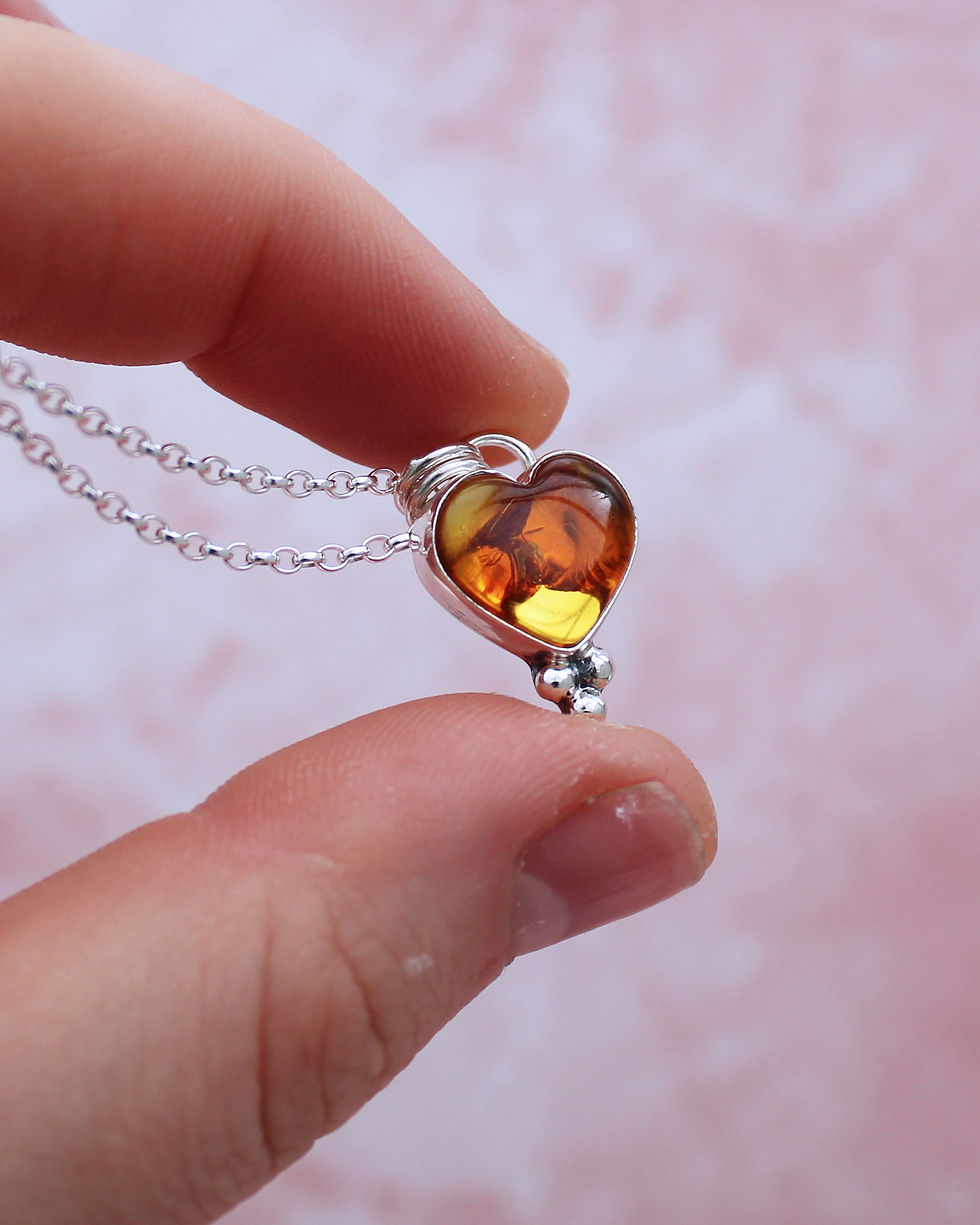 Thumbnail: Amber Heart 2 Sterling Silver Necklace