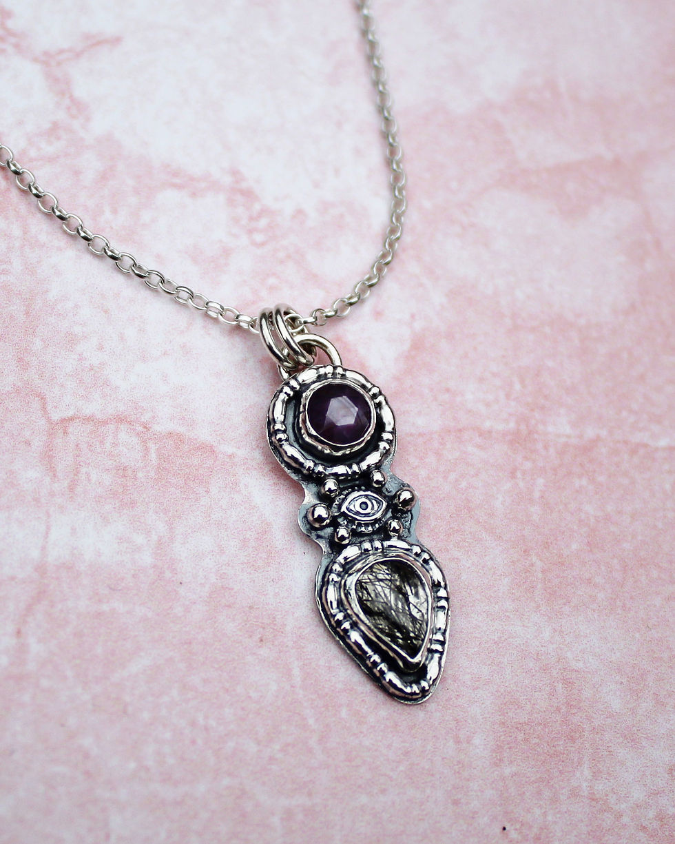 Thumbnail: "Midnight Gaze" Sterling Silver Necklace