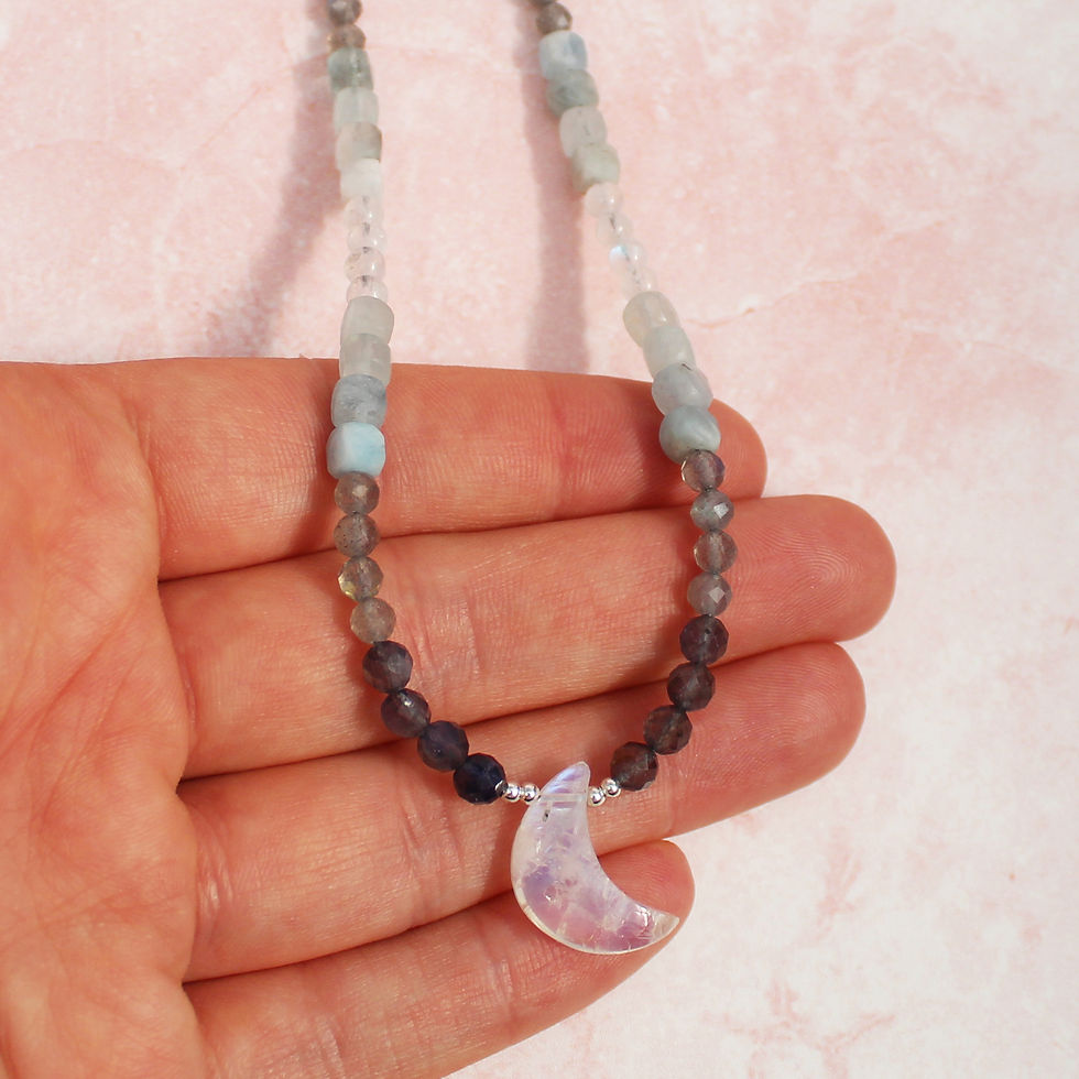 Thumbnail: Ombre Moon Goddess Necklace Blue Crystal Mix