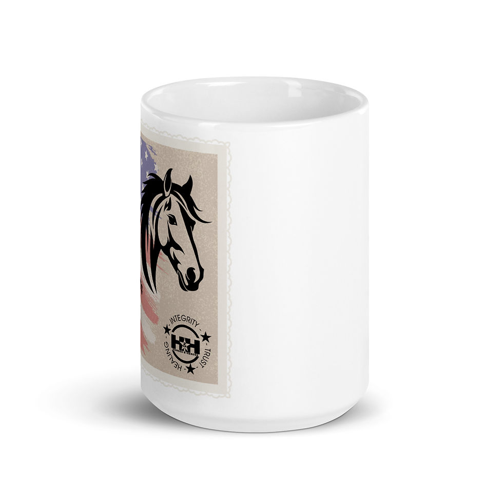 Thumbnail: White Glossy Mug - Vintage Stamp - Proudly Supporting Horses & Heroes