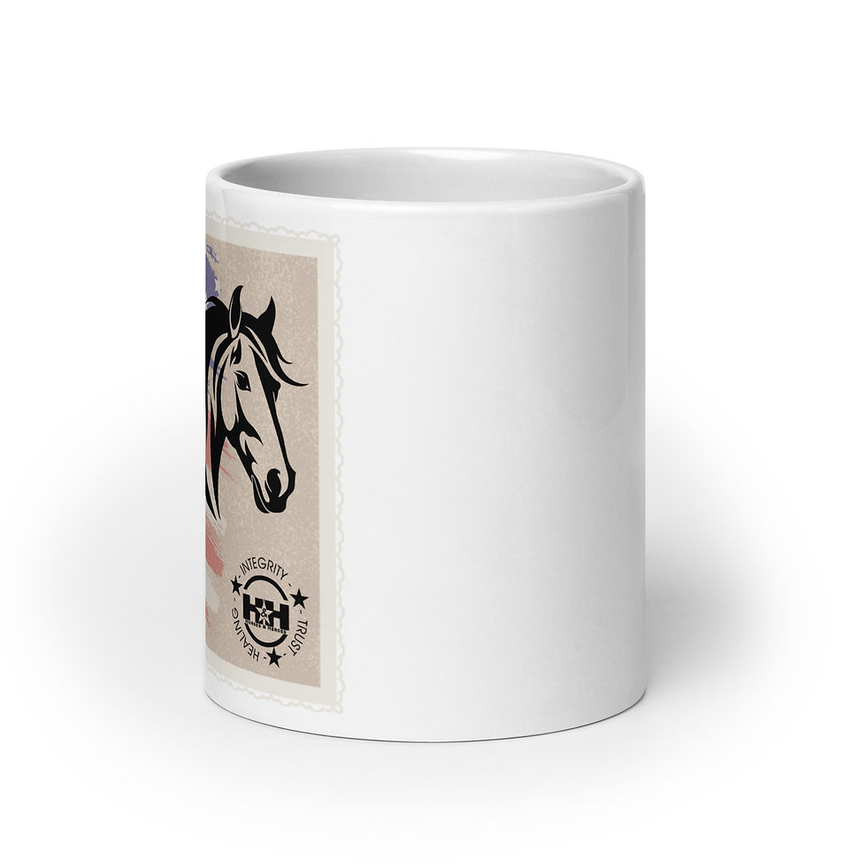 Thumbnail: White Glossy Mug - Vintage Stamp - Proudly Supporting Horses & Heroes