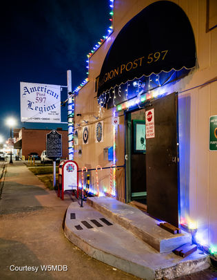 Night view of the American Legion Post 597 in downtown Carrollton