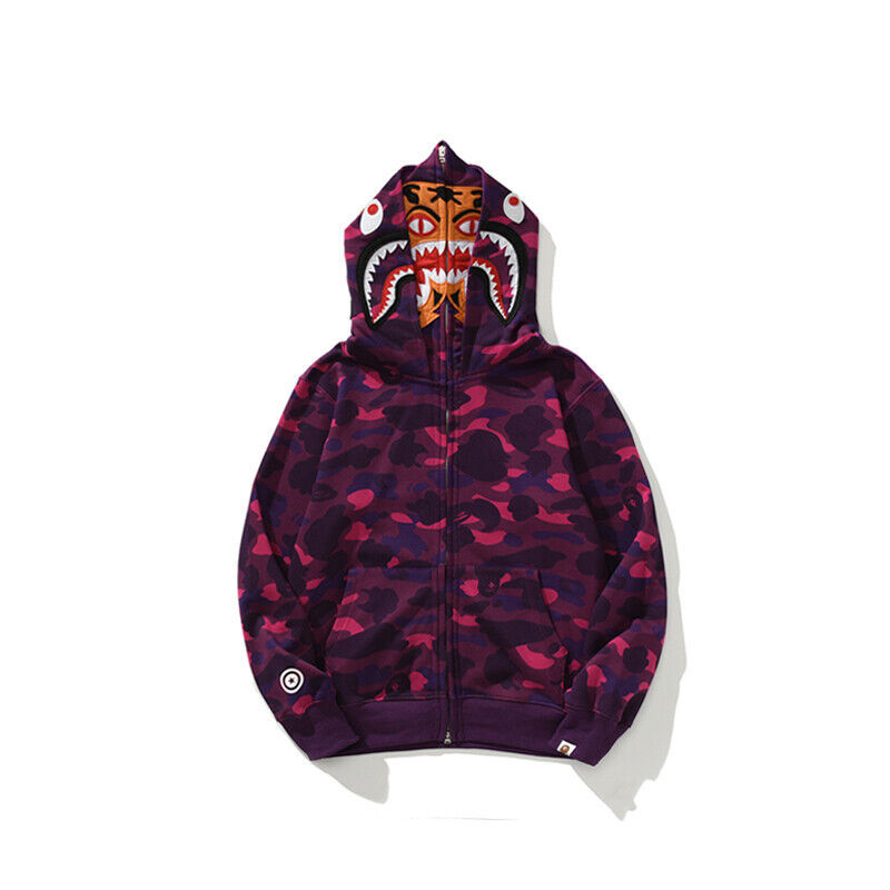 Thumbnail: BAPE PURPLE CAMO SHARK FULL ZIP HOODIE MENS