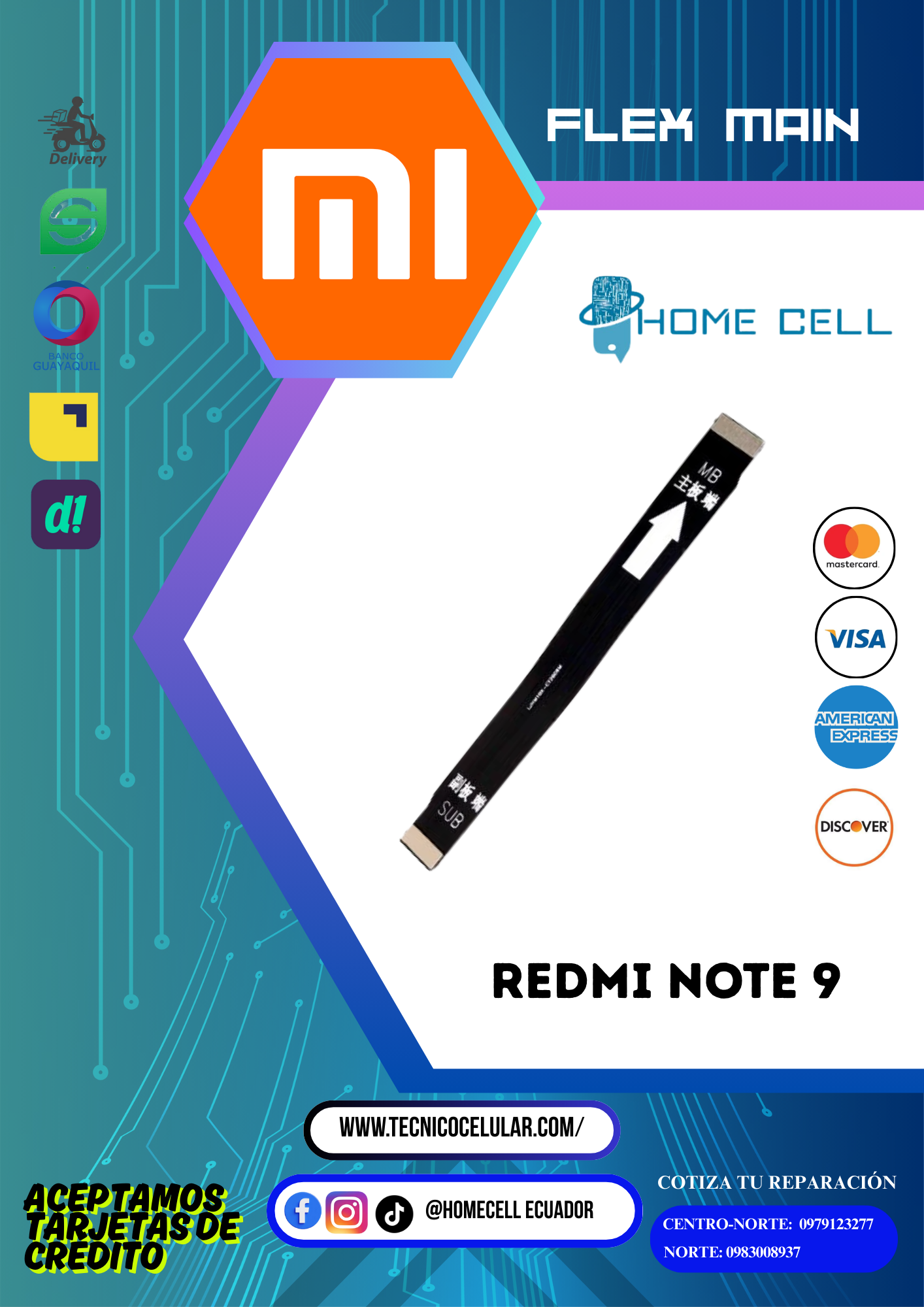 FLEX MAIN - XIAOMI REDMI NOTE 9 - ORIGINAL