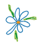 flor digital desenhada, azul nas petalas, verde para as folhas e amarela no centro