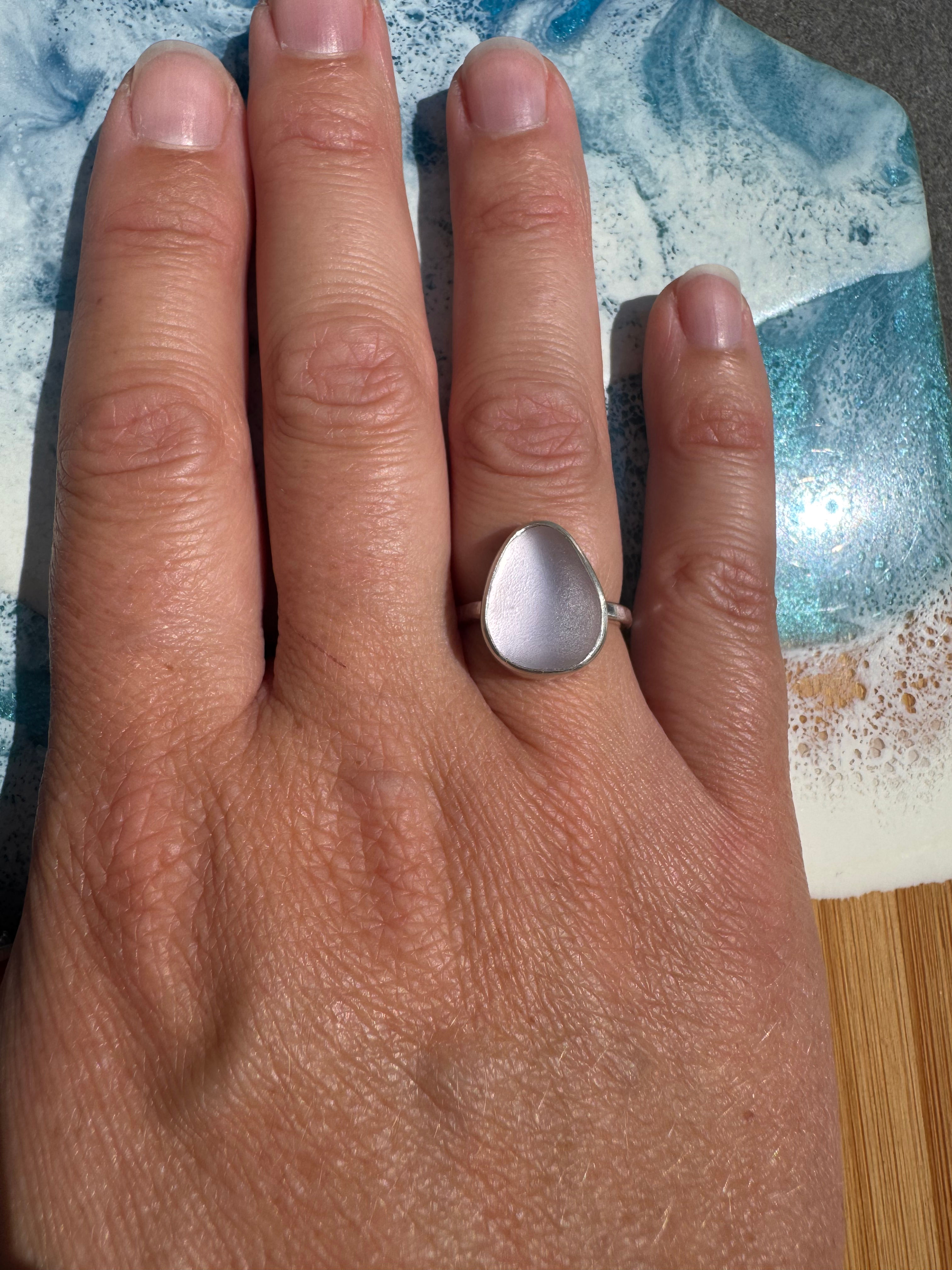 Light pink seaglass ring, size L 3/4
