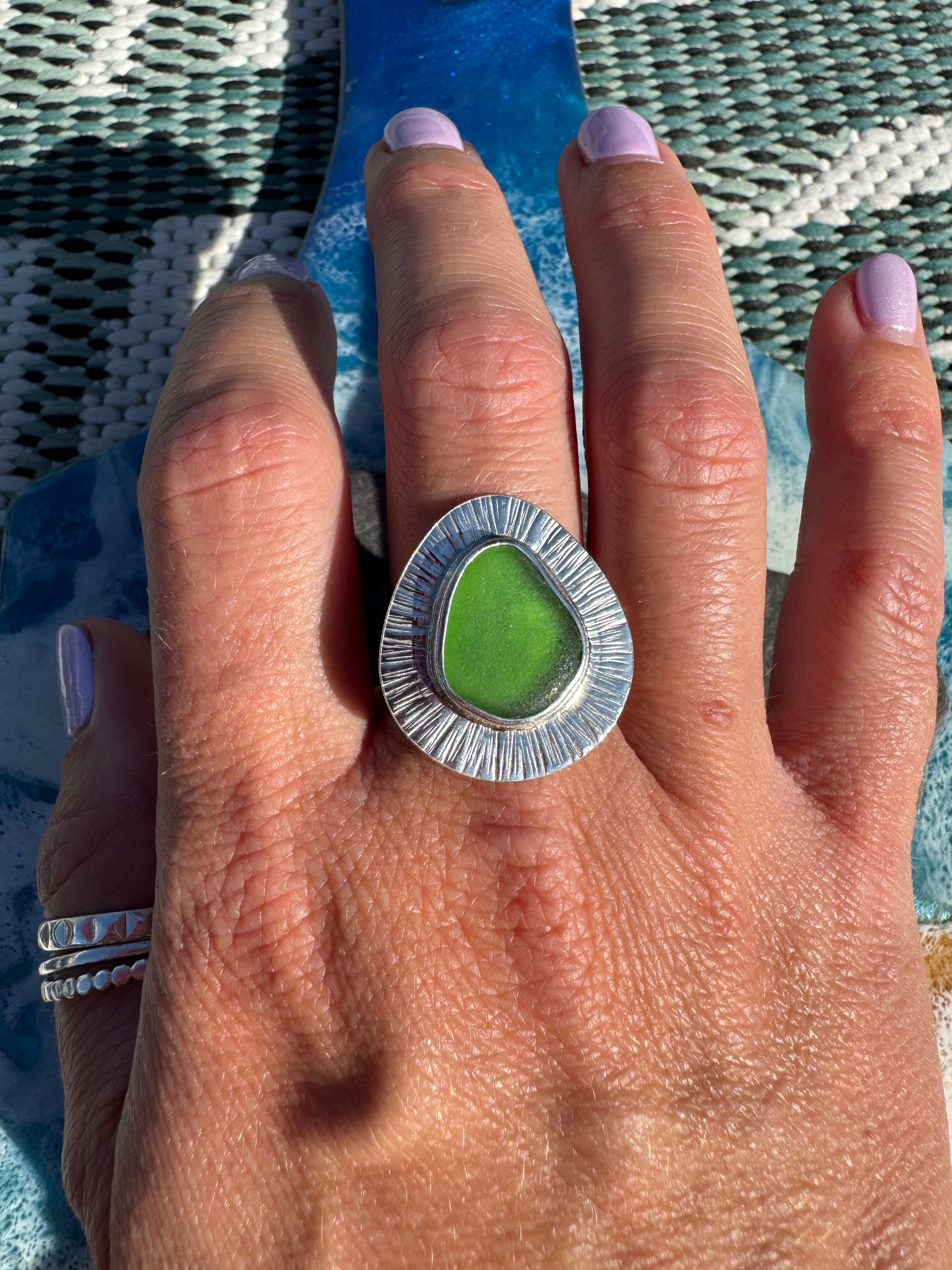 Starburst set green seaglass ring size P1/2