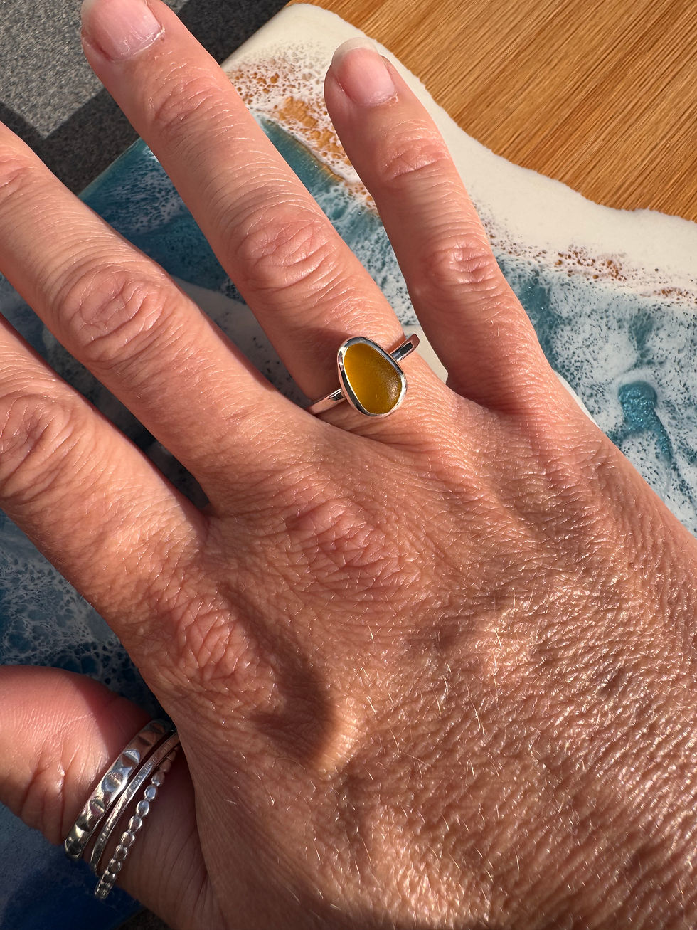 Thumbnail: Bright yellow seaglass ring, size M1/4