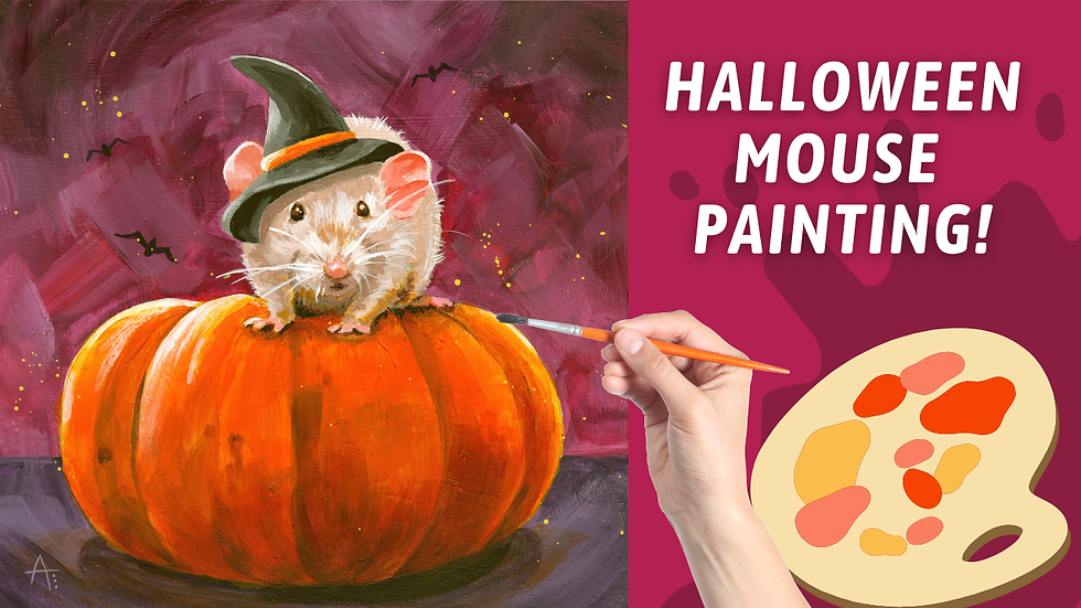 Painting the Cutest Fall Pumpkin and Mouse! Halloween Acrylic Painting! Using Dark and Moody Colors