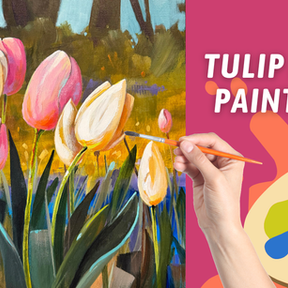 Painting a Colorful Tulip Field in Acrylics! Tulip Flower Painting Tutorial! Spring in Full Bloom