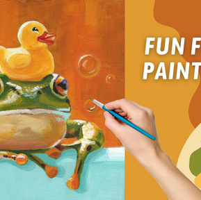 BRIGHT Frog and Ducky Acrylic Painting! Using Primary Colors & Practice Mixing Colors!