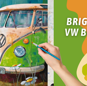 VIBRANT VW Bus Acrylic Painting! Playing With BRIGHT Acrylics! Groovy Vintage Car Painting!