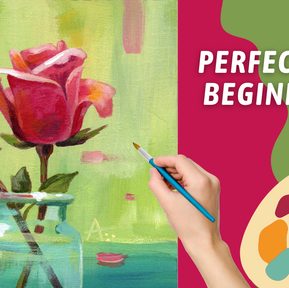 GREAT Beginner FLOWER Acrylic Painting! Traceable Available EASY ROSE Painting! Simple Glass Vase!
