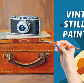 Vintage Camera and Suitcase Still Life | Acrylic Painting Tutorial! Warm and Nostalgic Painting