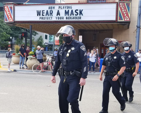Boise Police move in to protect a Black Lives Matter rally downtown.