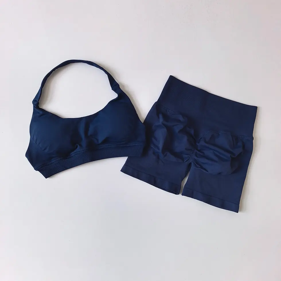 Miniatura: Sexy Halter Neck Beautiful Back High Waist Peach Sports Bras Shorts Suit Pilates