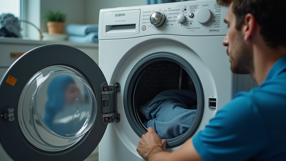 Close-up view of a technician repairing a washing machine
