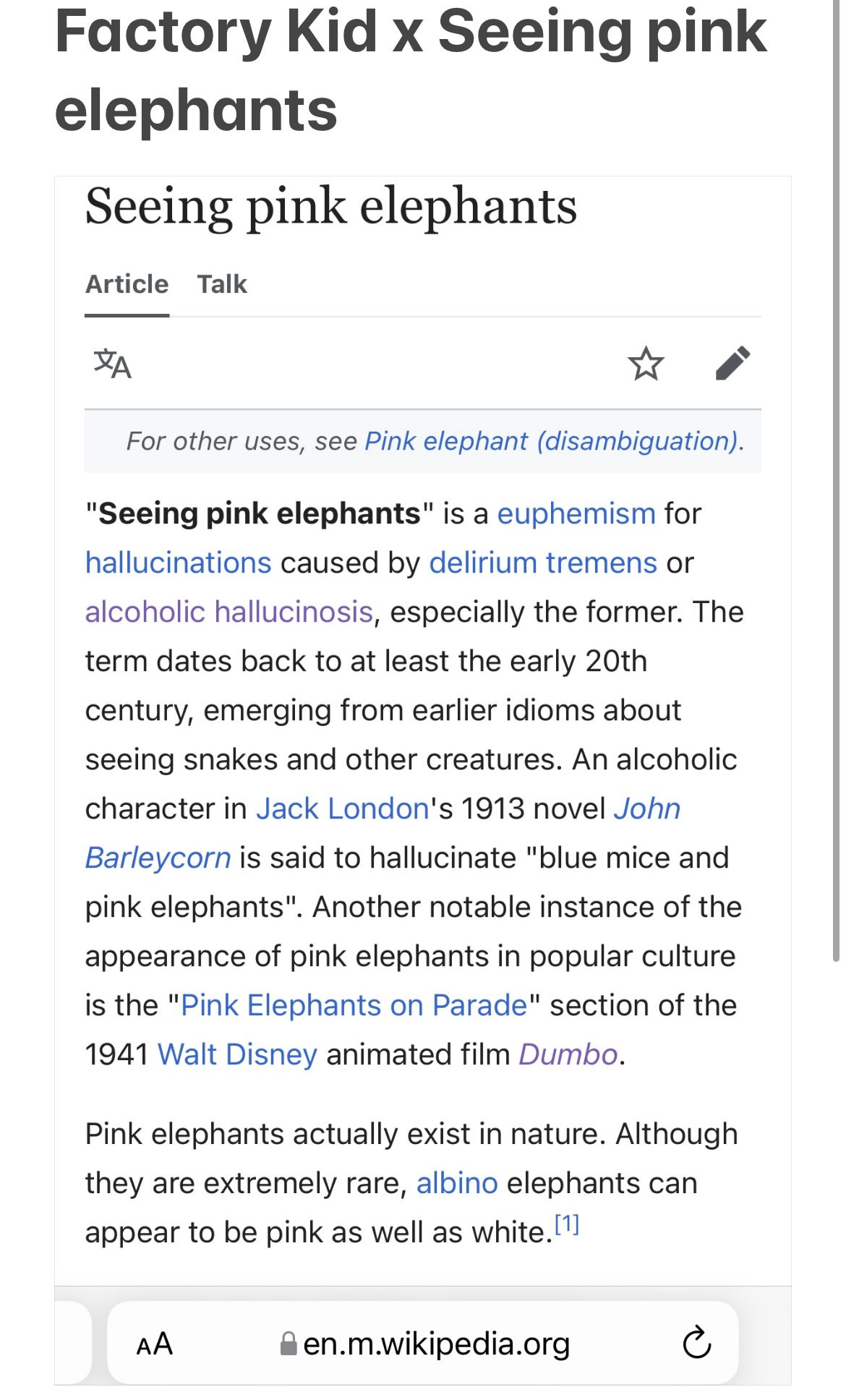 Factory Kid x Seeing pink elephants via Factory Kid News @factory_kid_news_