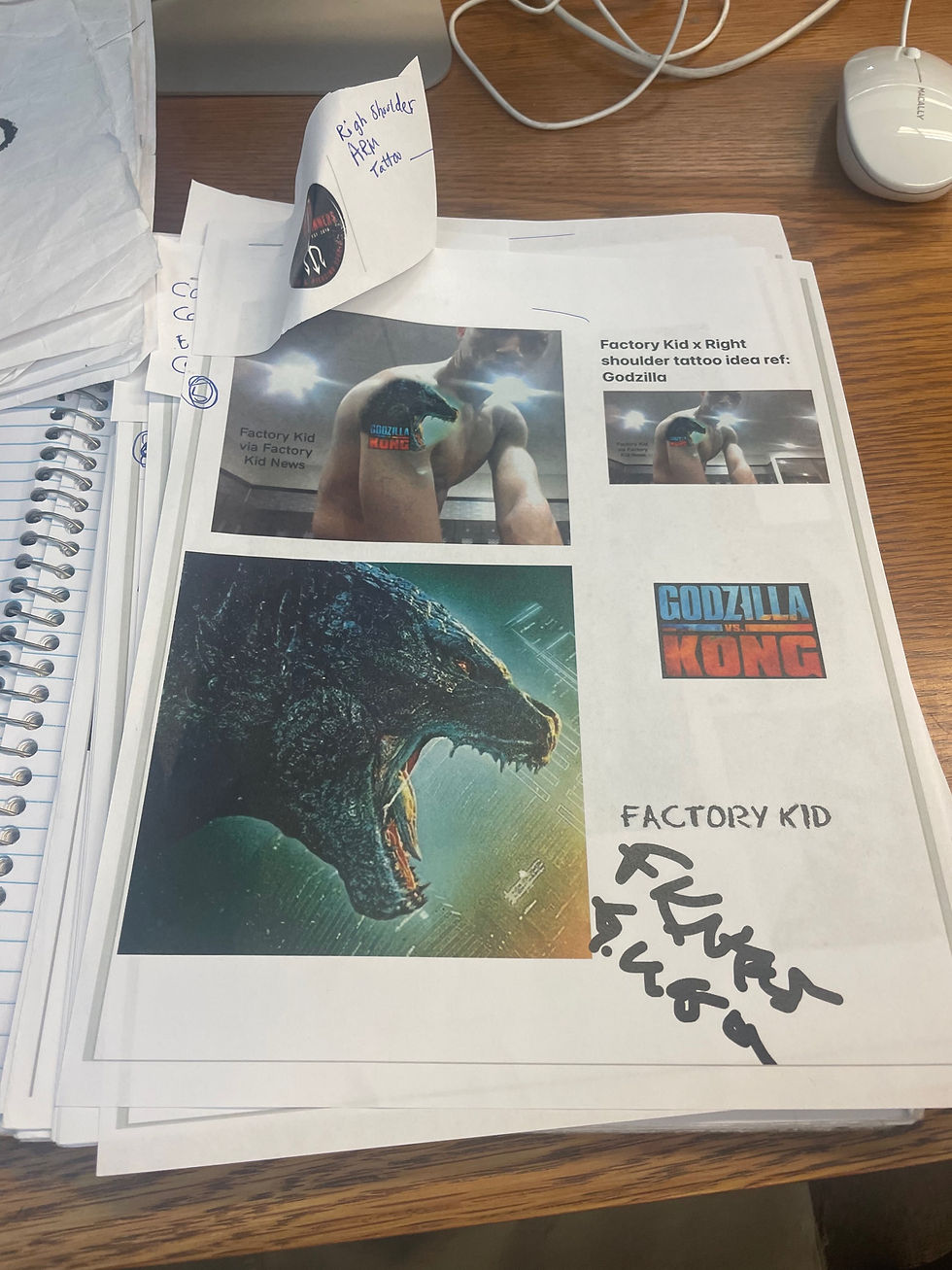 Thumbnail: Factory Kid x tattoo planning via G. Wilson @gbwill91 via Factory Kid News @fact
