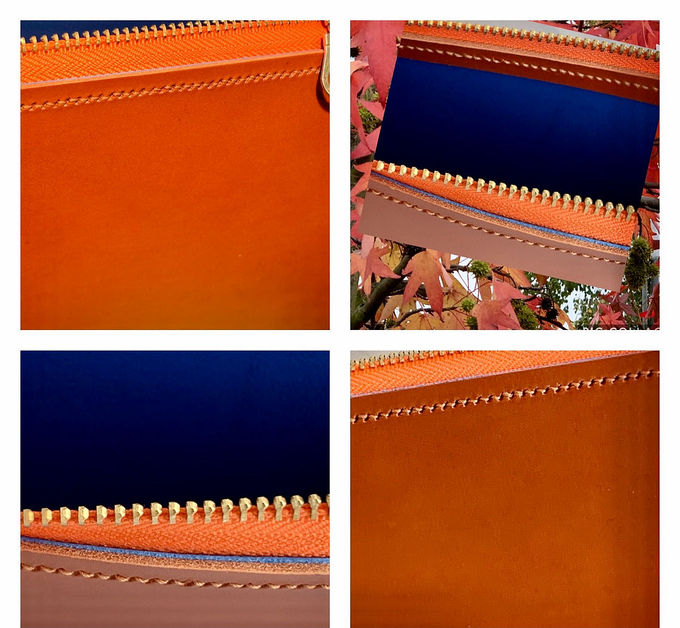 Thumbnail: Zipper folio in chestnut hide lined with blue Italian nappa leather