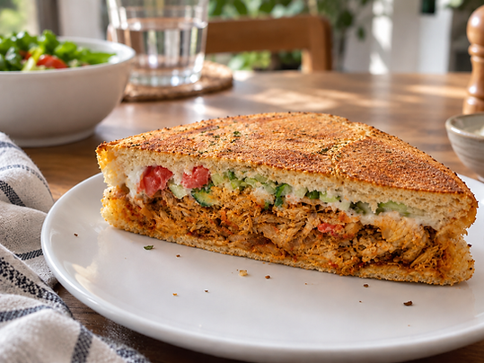 Hot Italian Chicken Focaccia on White Plate.png