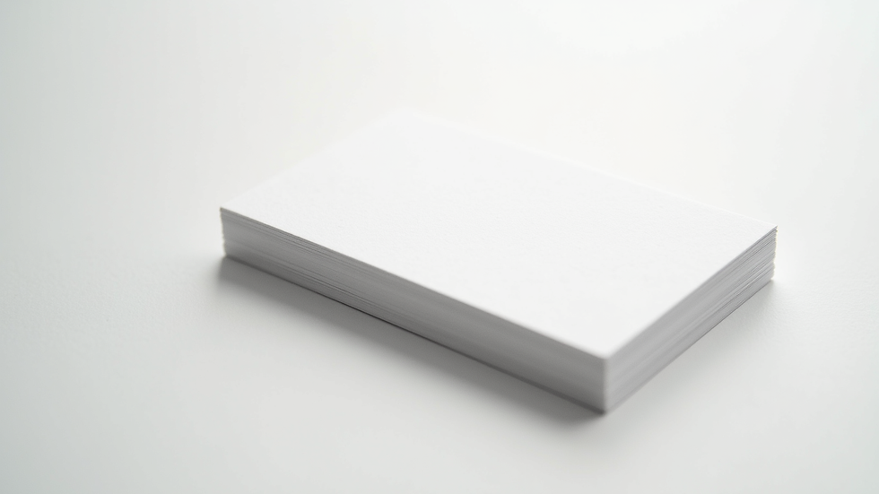 Close-up view of a minimalist business card on a white surface