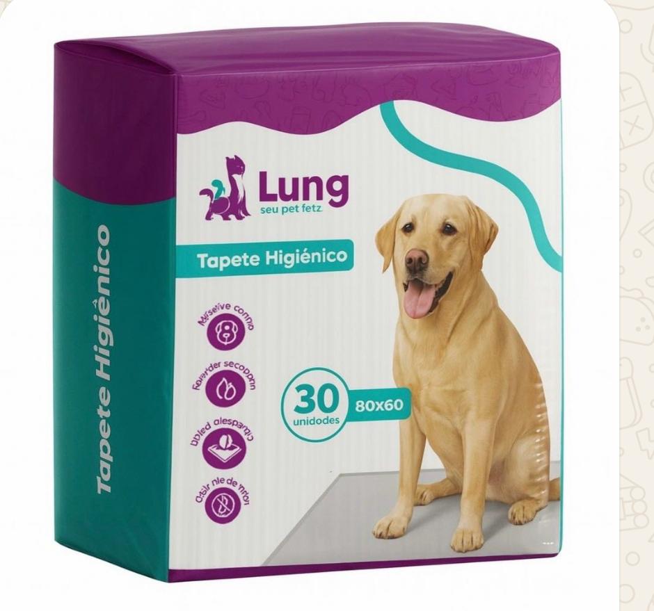 Tapete higiênico Lung para cães 80 por 60 centímetros embalagem com 30 unidades