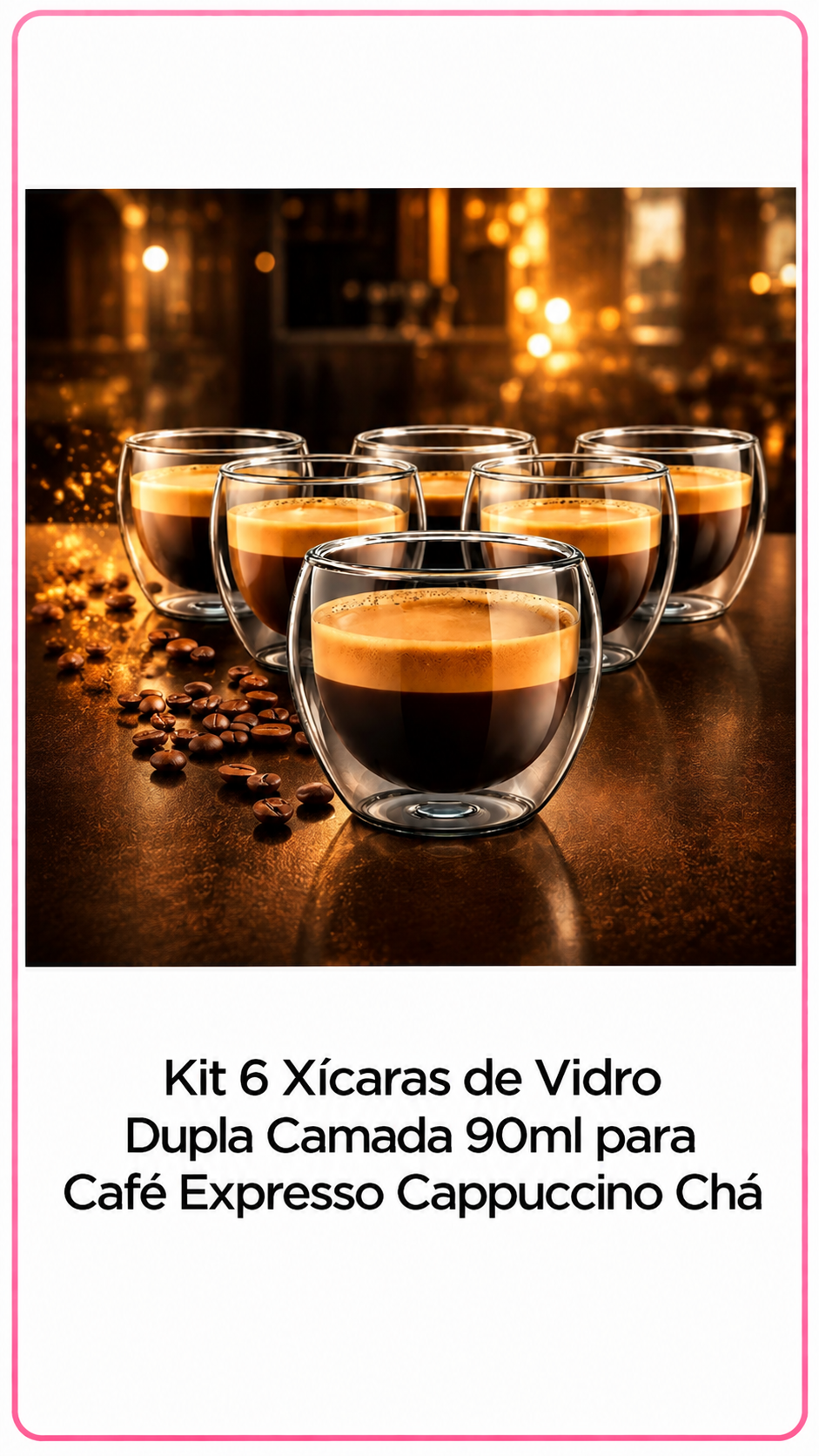 Kit de seis xícaras de vidro dupla camada 90 ml para café