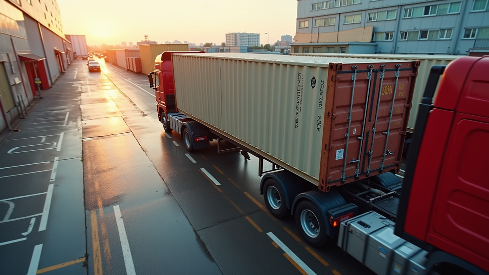 High angle view of a 20ft storage container being loaded onto a delivery truck