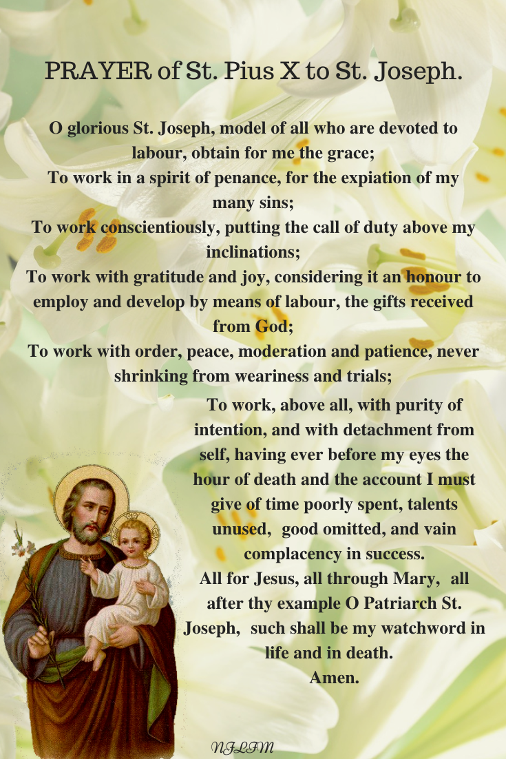 PRAYER of St. Pius X to St. Joseph.O glorious St. Joseph
