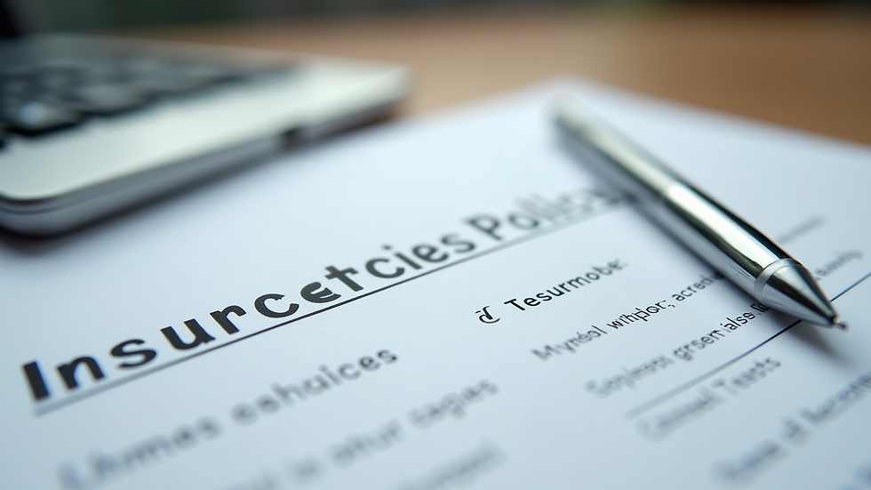 Close-up view of insurance policy documents and pen on table