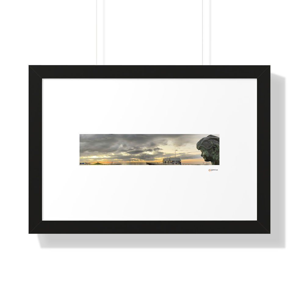 Framed Poster — Cityscape Panorama with Statue Silhouette