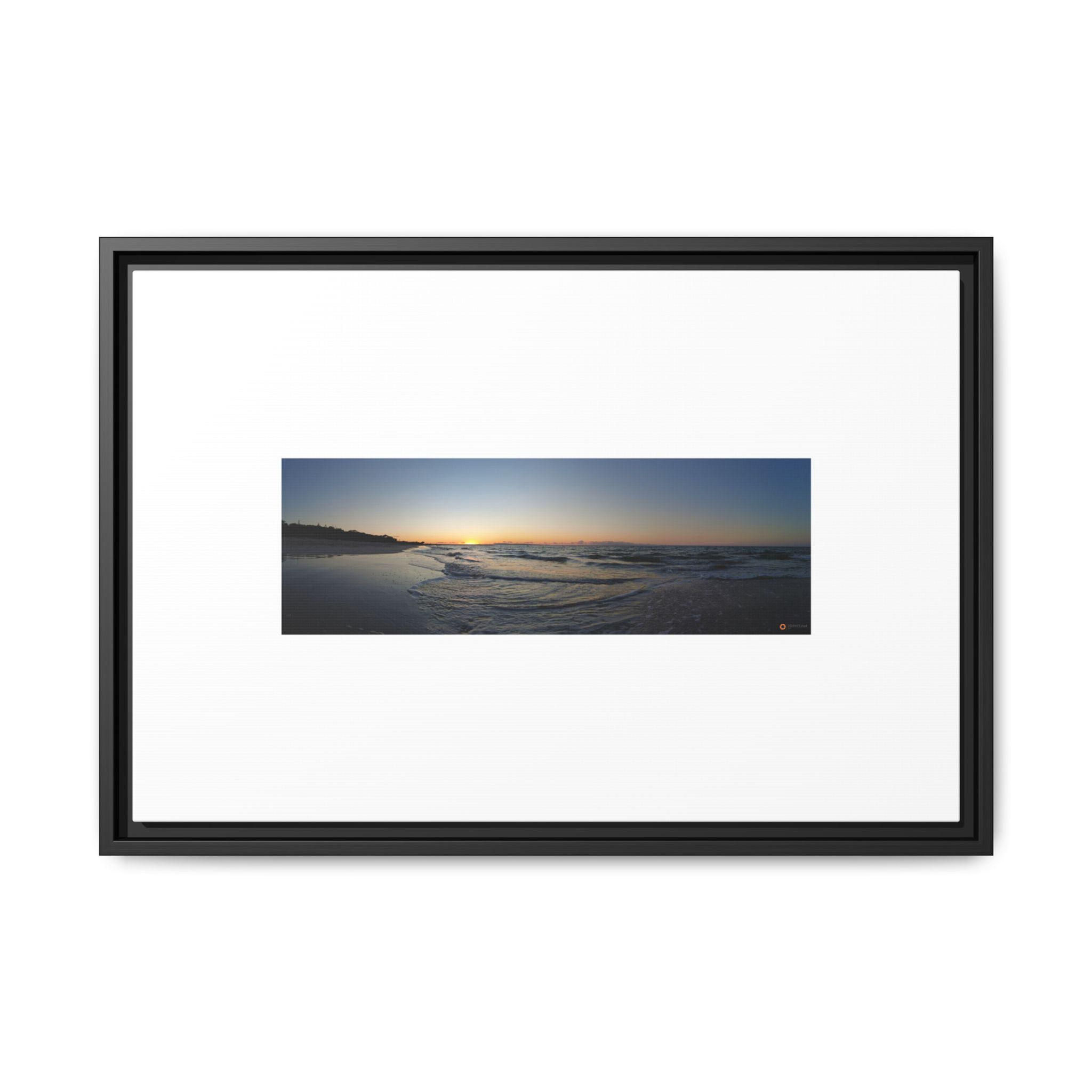 Framed Matte Canvas Panorama – Coastal Sunrise Seascape
