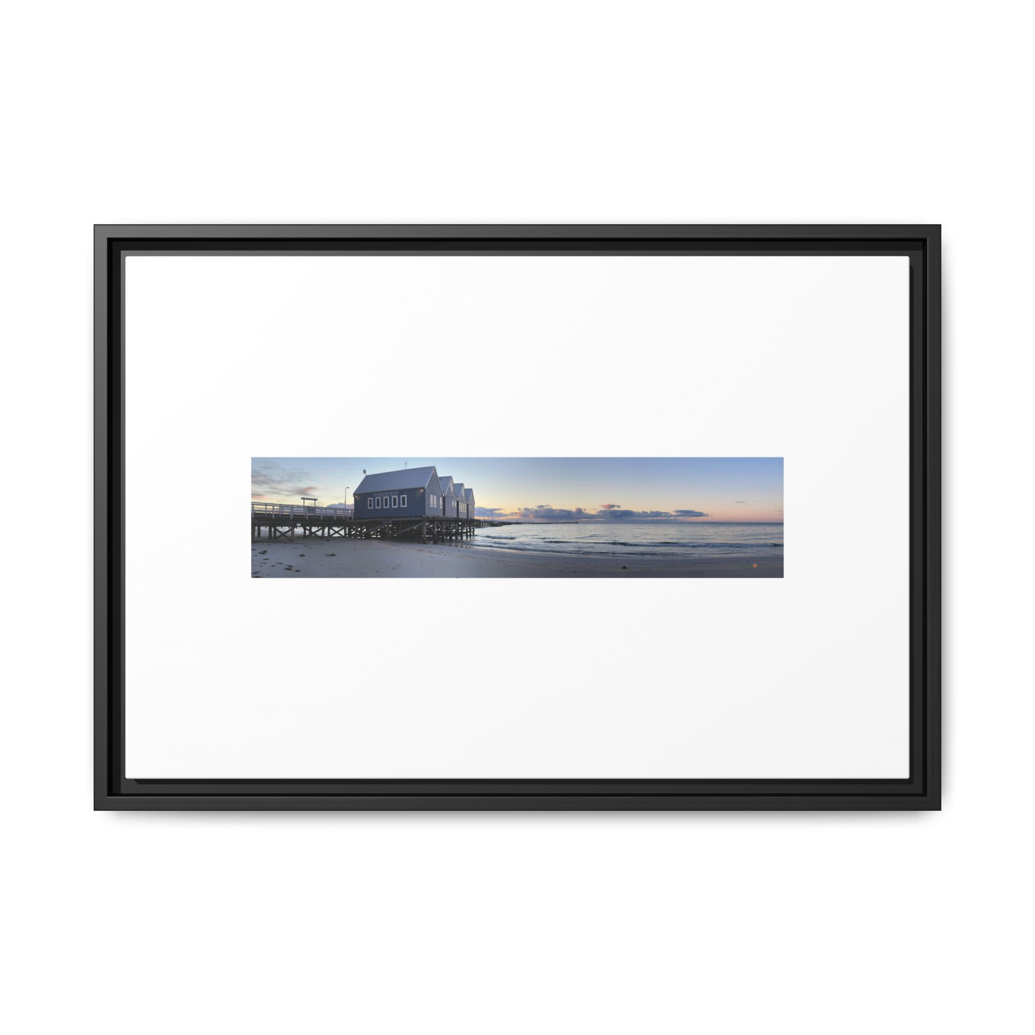 Framed Panorama Canvas Print — Coastal Pier Sunrise