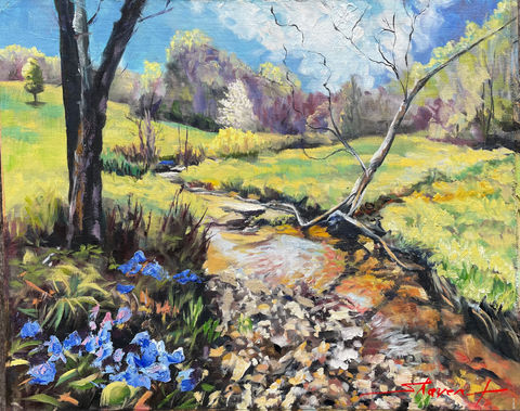 Sharon Rusch Shaver - Spring Bluebells Rock -16x20.jpg