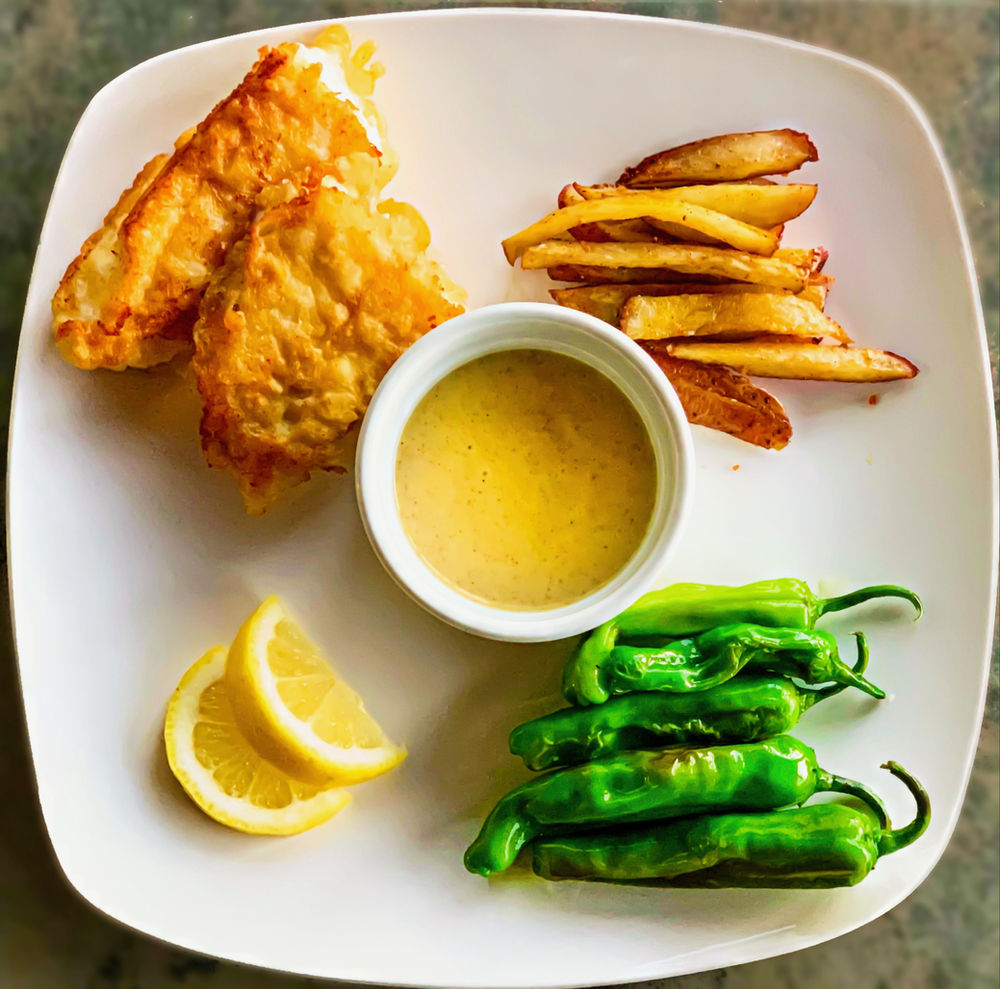 Beer Battered Fish & Chips with a Curry Aioli