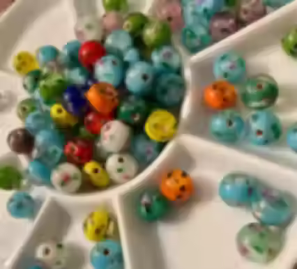 8mm Indian Glass Inside Painted Flower Bead Mix Vintage