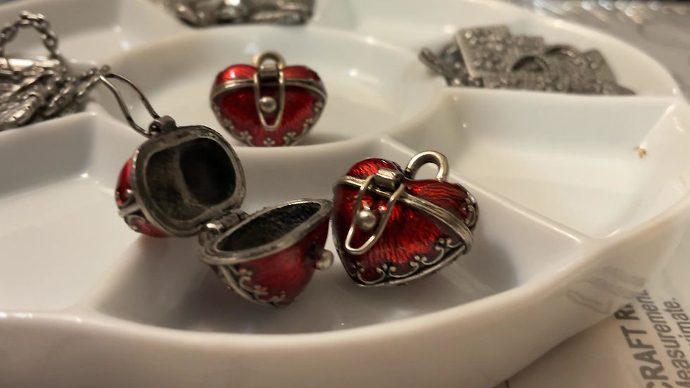 Thumbnail: Vintage Hand Painted Red Heart Memory Box Pewter Charm