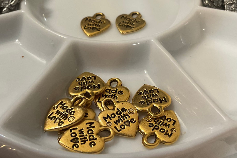 Thumbnail: Set of 6 Made with Love 1/4" Inch Antiqued Gold Pewter Charms.
