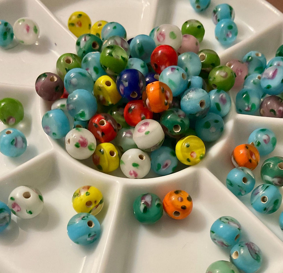 Thumbnail: 8mm Indian Glass Inside Painted Flower Bead Mix Vintage