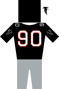 Atlanta Falcons Jersey in Schwarz und rot. Helm Trikot mit der Nummer 90 und Hose plus Logo