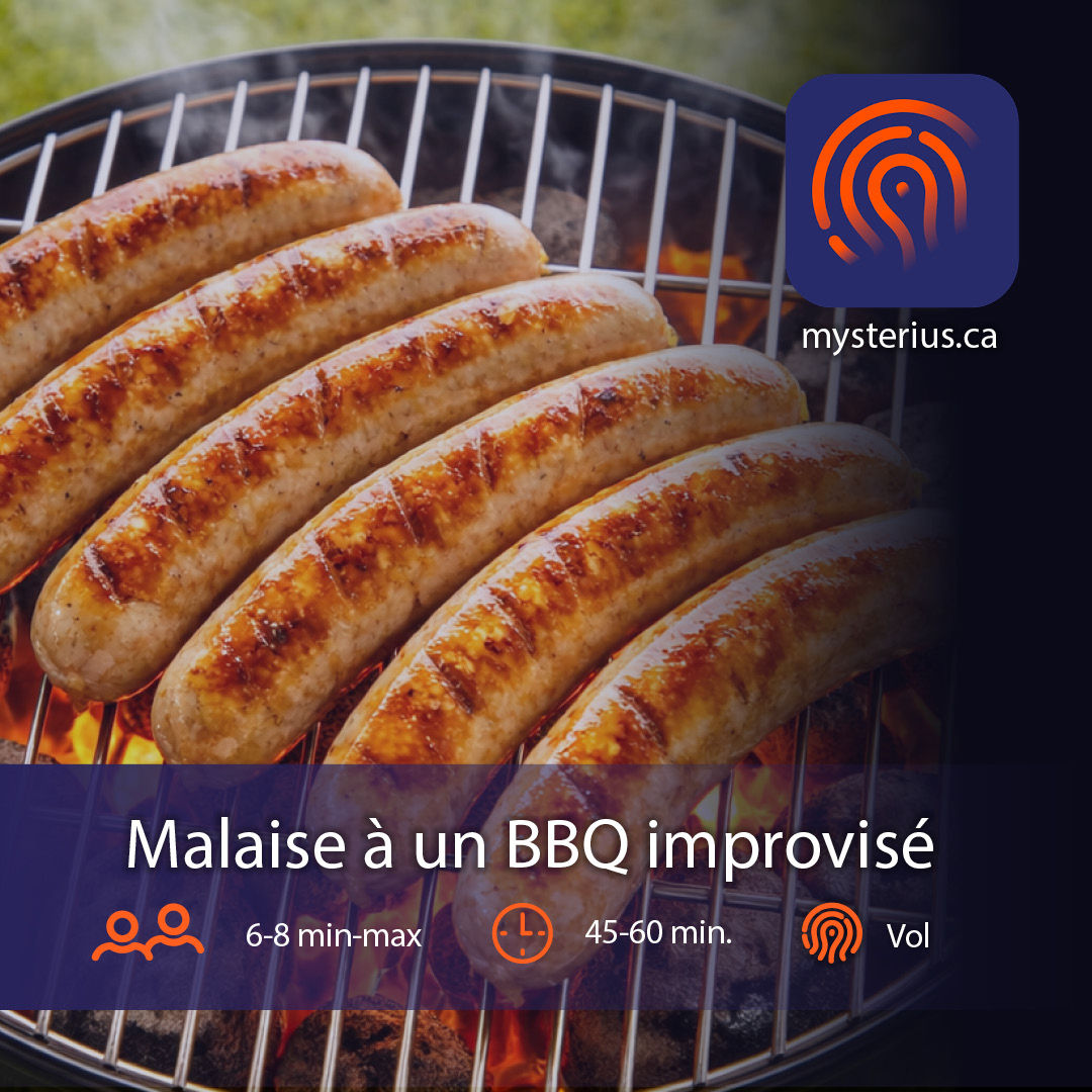 Malaise à un BBQ improvisé, 6 à 8 joueurs, 45 à 60 minutes, meurtre et mystère