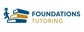 person walking up books foundations tutoring blue and yellow
