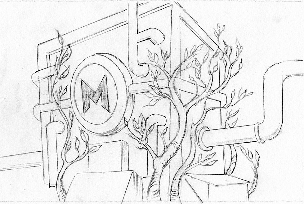 The Machine is slowly enveloped by plants growing up around it...